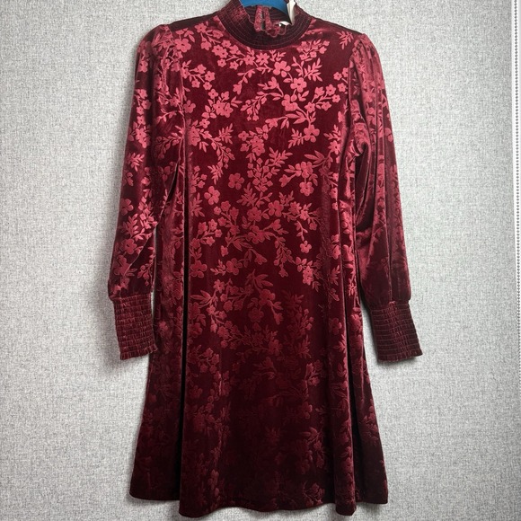 Matilda Jane Red Maroon Floral Velvet Long Sleeve SMALL Holiday Party - Picture 1 of 5